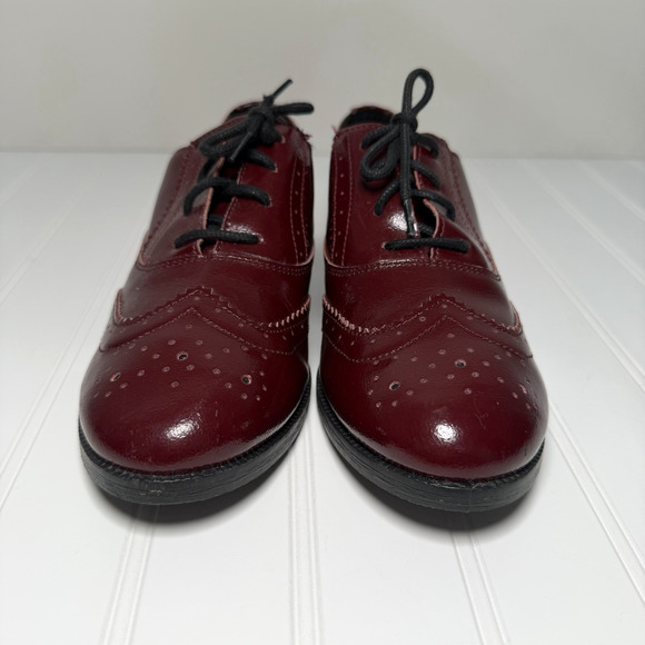 TOPSHOP Women's Size 8 Burgundy Leather Made in Italy Oxford Preppy Quiet Luxury - Picture 2 of 8